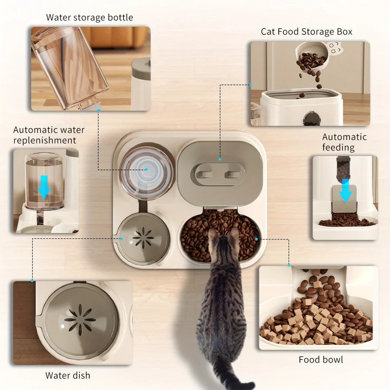 EazyPets 2-in-1 Automatic Pet Feeder With Small Water Fountain